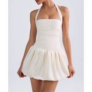 Oh Polly Ludmila Lace-Up Bubble Hem Corset Mini Dress | Ivory